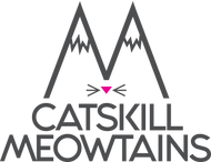 Catskill Meowtains logo which consists of mountains that look like cat ears, with a nose and whiskers